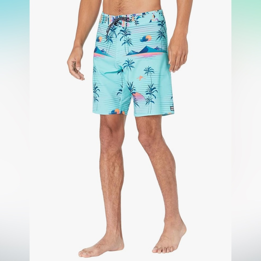 Billabong AquaBlue and Pink Board Shorts with Tropical Design SZ 28 - Picture 3 of 8